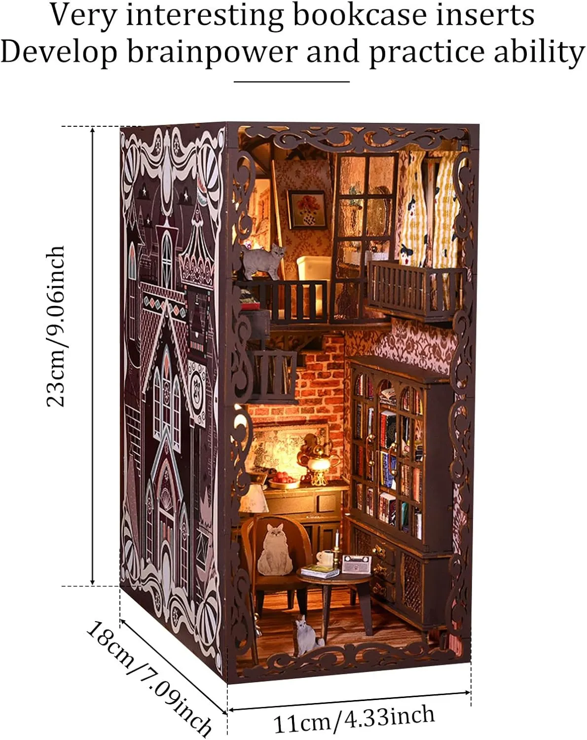3D Wooden Puzzle Bookends, 2025 New DIY Book Nook Kit, Magic Book House Model Building Kit Insert Decor with Sensor Light, Stand Bookshelf for Home Decorative Books Ornaments (New Secret Castle)