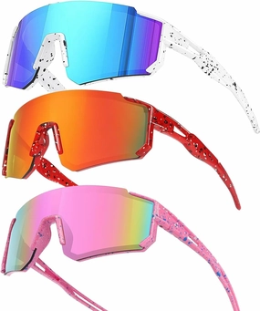 3PACK Youth Kids Baseball Sunglasses,Sports Sunglasses for Boys Girls,Cycling Running Golf Glasses