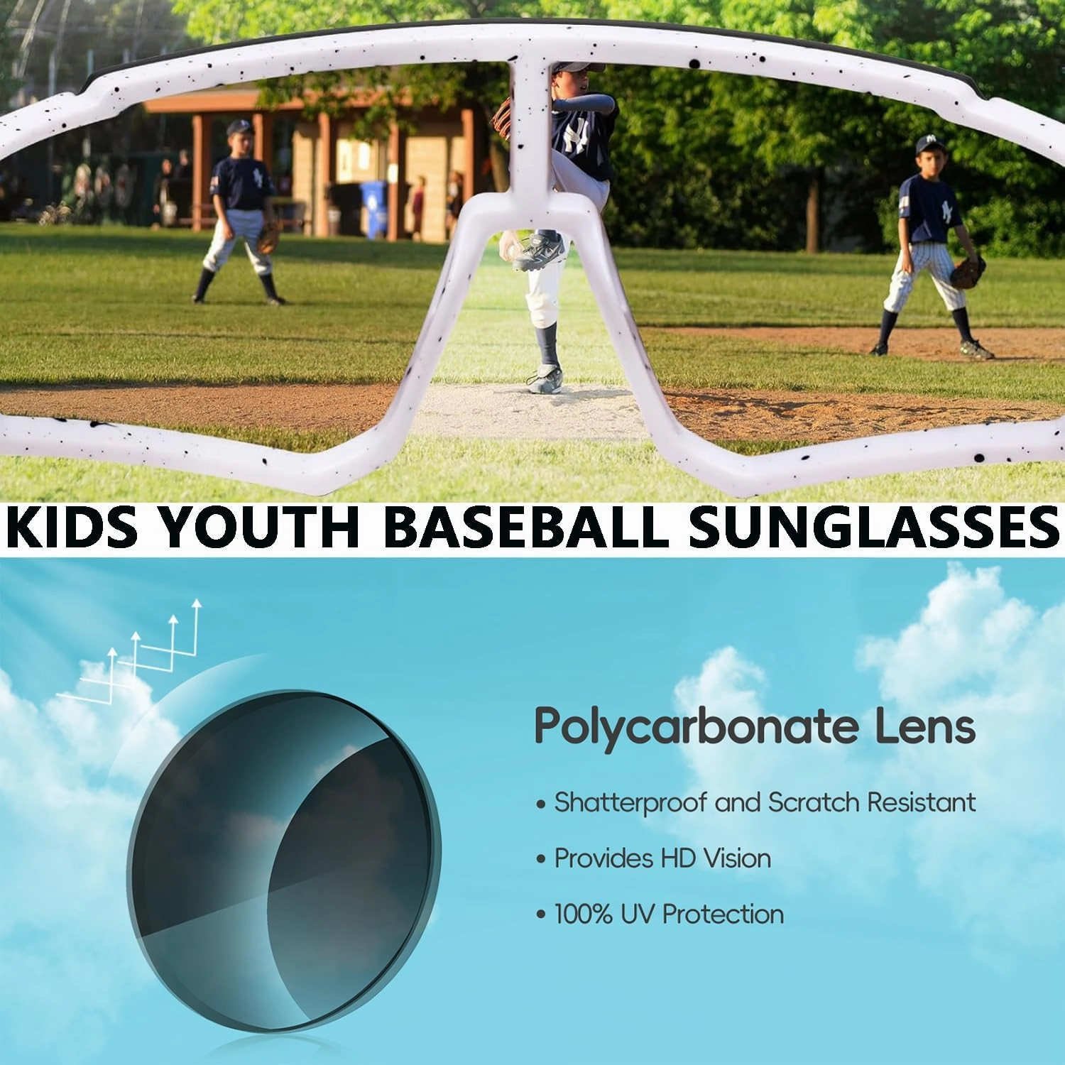 3PACK Youth Kids Baseball Sunglasses,Sports Sunglasses for Boys Girls,Cycling Running Golf Glasses