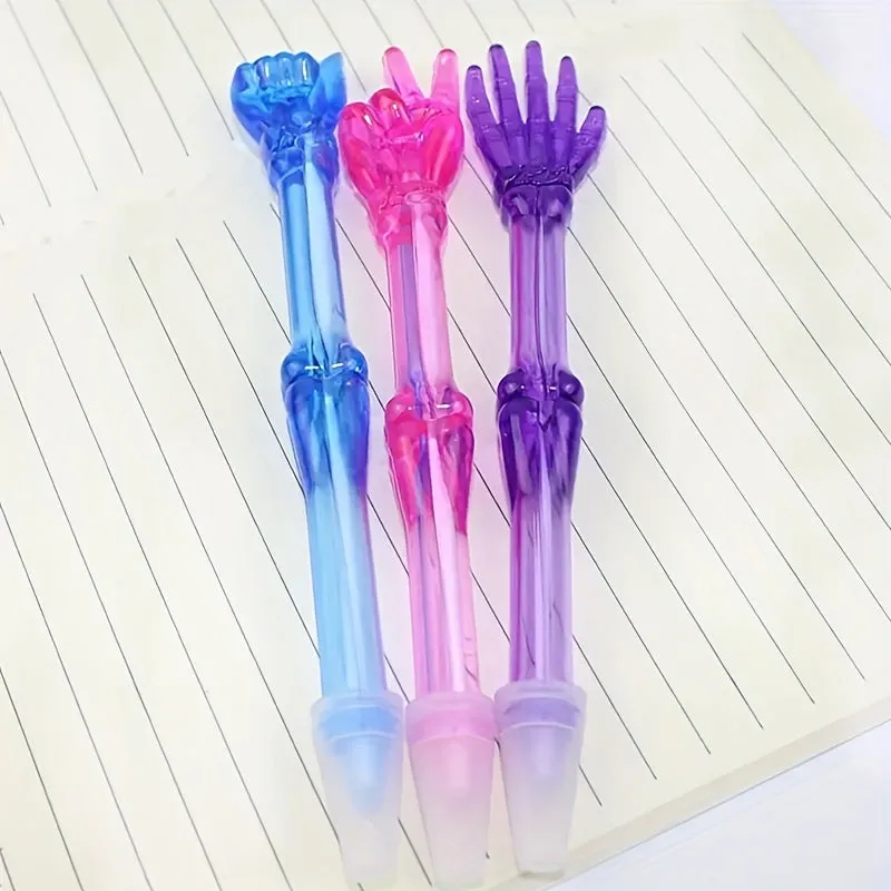 3pcs, Colorful Plastic Finger Bones Ball-point Pen Creative New And Unique Stationery Supplies