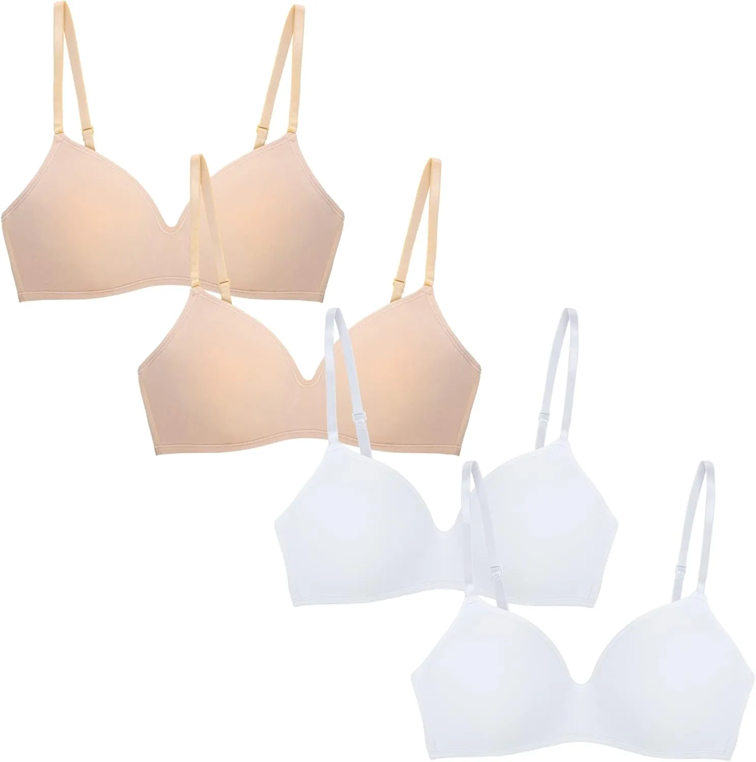 4 Pack Wirefree Bra - Women's Flexible Soft Foam Wireless No Wire Soft Pad T Shirt Bra Value Pack