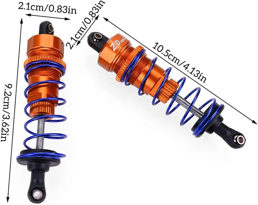 4 Pcs 1/10 Remote Control Cars Metal Shock Absorber Front Rear Adjustable Upgrade Replace Part Damper Replacement for ZD Racing, Orange