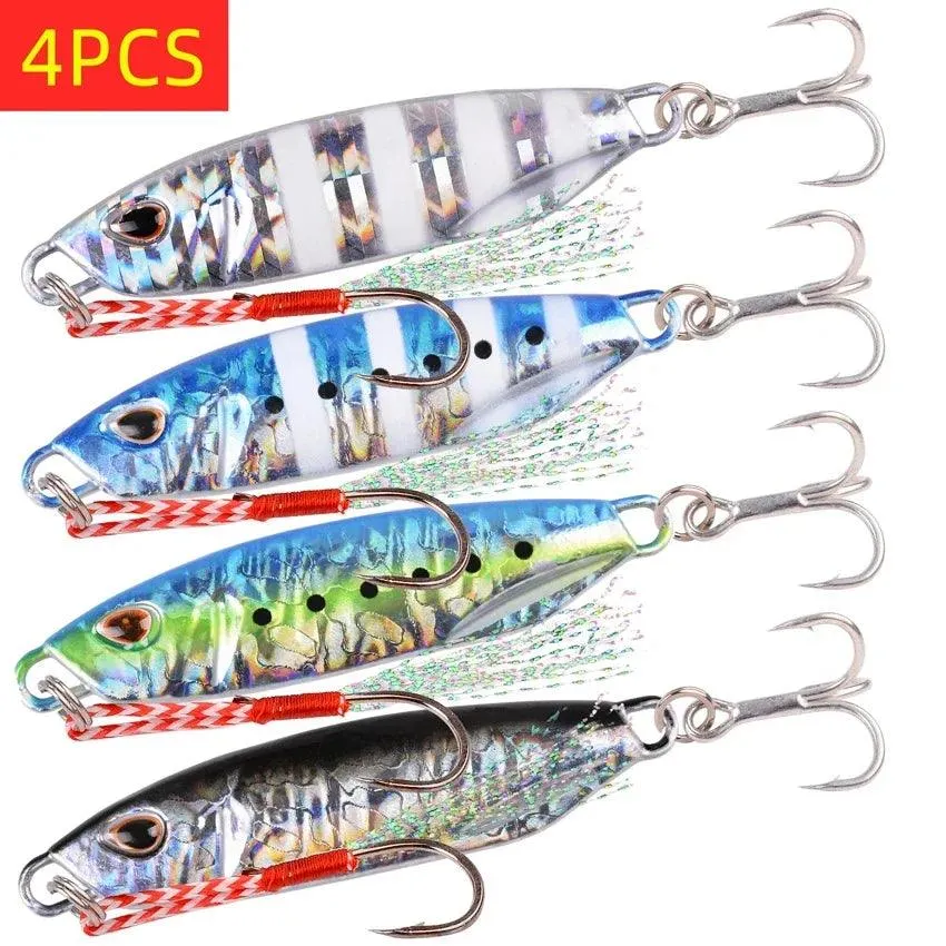 4-Piece Metal Spoon Lure Set for Slow Jigging - 10g to 30g Artificial Bait for Bass Fishing and Shore Fishing Tackle