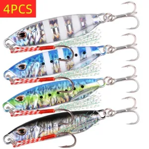 4-Piece Metal Spoon Lure Set for Slow Jigging - 10g to 30g Artificial Bait for Bass Fishing and Shore Fishing Tackle