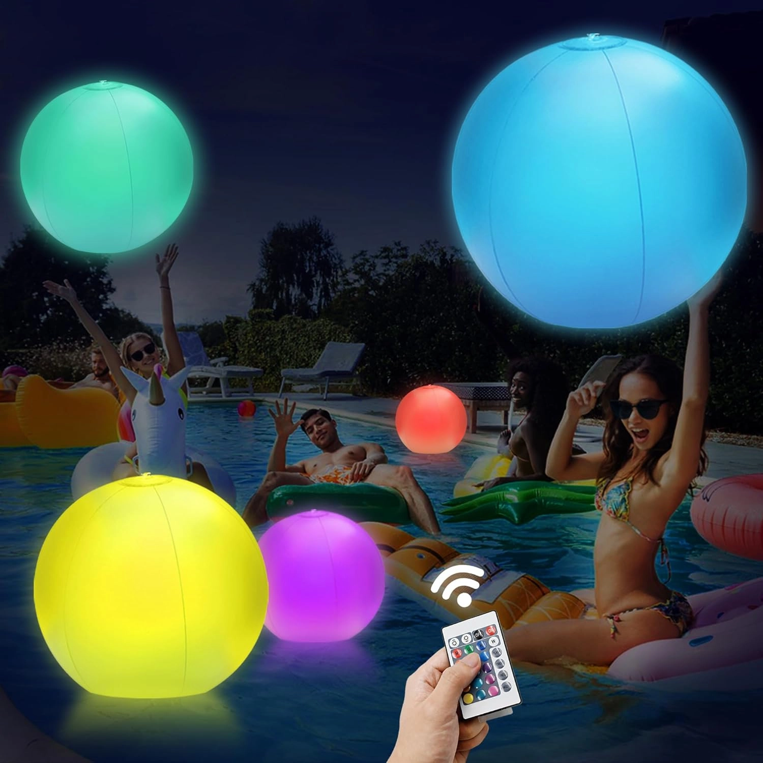 4 Pack Light Up Beach Balls for Kids, 12” LED Glow in The Dark Pool Balls with Remote Control, Inflatable Pool Toys Beach Games Balls for Outdoor Indoor Activities, Swimming Pool Party Decorations