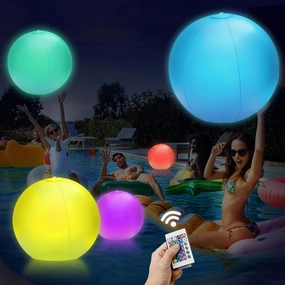 4 Pack Light Up Beach Balls for Kids, 12” LED Glow in The Dark Pool Balls with Remote Control, Inflatable Pool Toys Beach Games Balls for Outdoor Indoor Activities, Swimming Pool Party Decorations