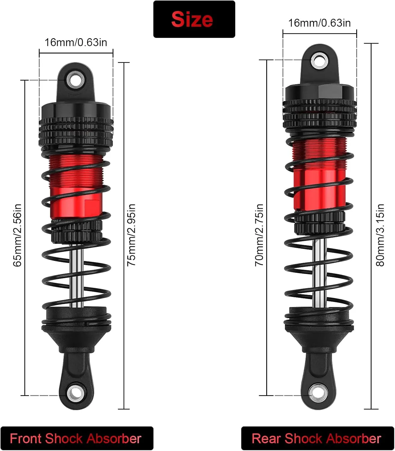 4PCS RC Cars Shock Absorber Set Compatible with 1/14 WLtoys 144001/144010, Team Associated 1/14 Reflex 14B 1:14 1:16 RC Buggy Off-Road Racing Upgraded Parts (Black Red)