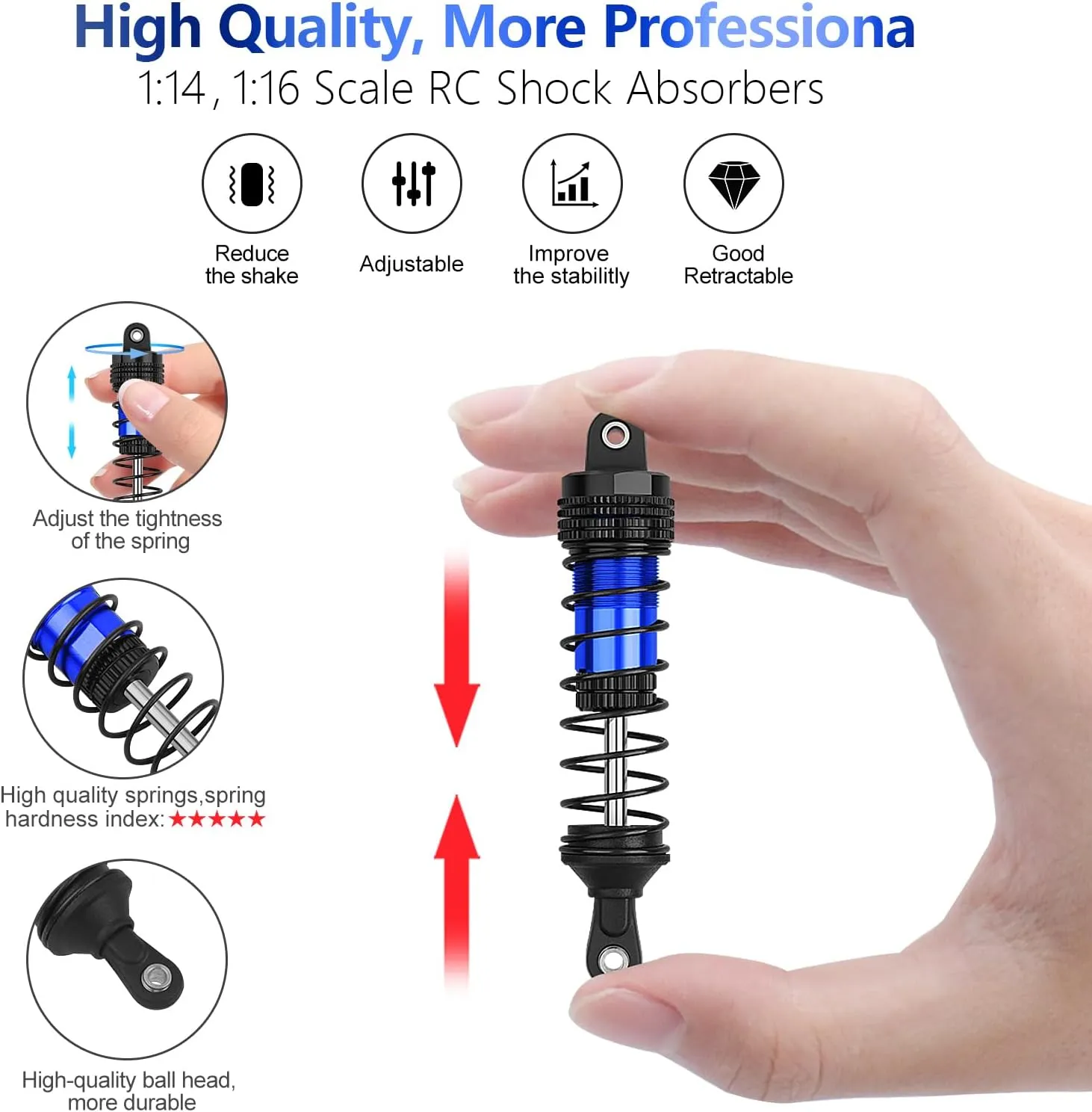 4PCS RC Cars Shock Absorber Set Compatible with 1/14 WLtoys 144001/144010, Team Associated 1/14 Reflex 14B RC Buggy Off-Road Racing 1:14 1:16 Scale RC Cars Upgraded Parts-Blue