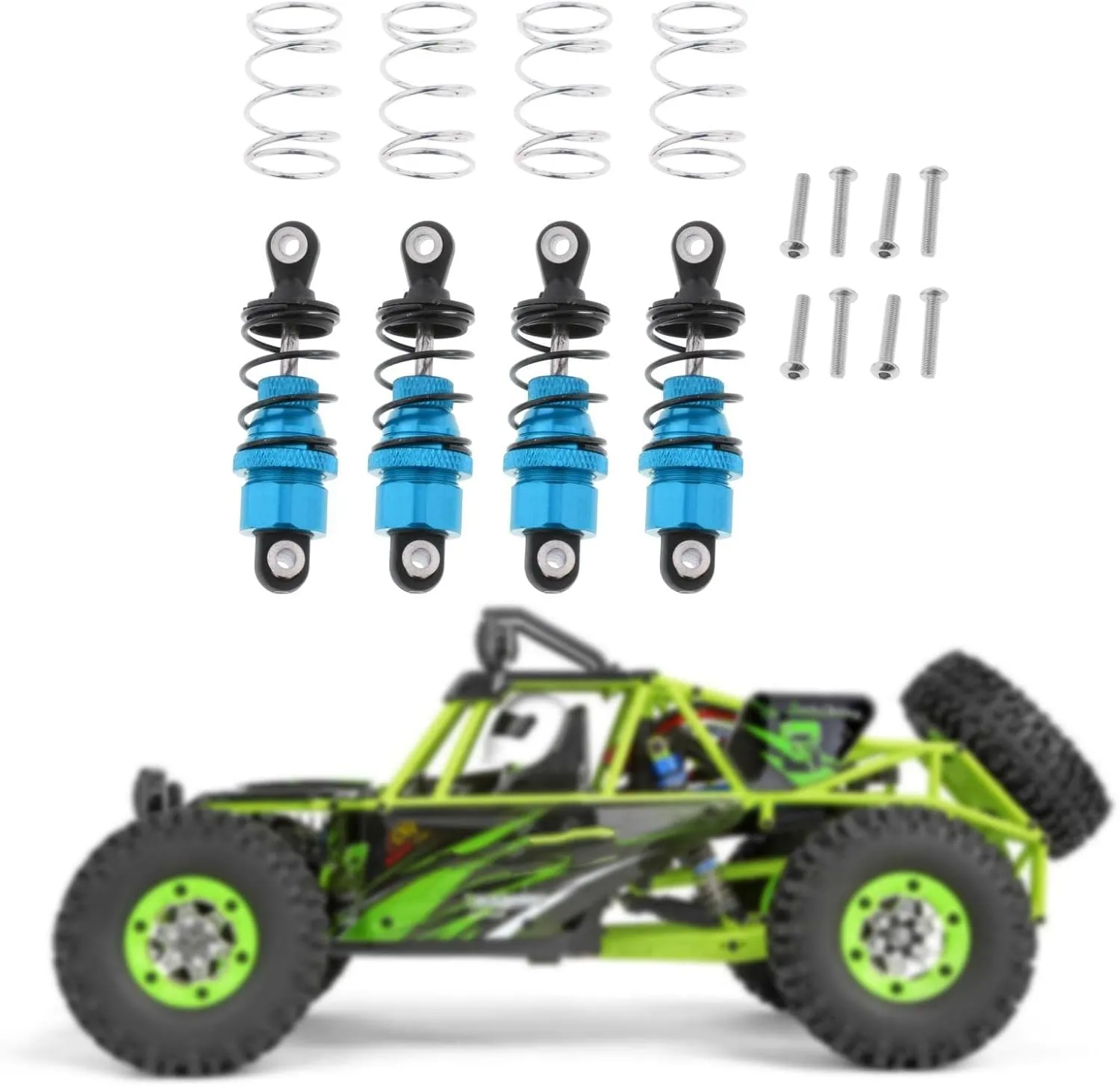 4PCS RC Metal Aluminum Shock Absorber Damper with Coil Spring for TT01 TT02 1:10 Scale On-Road Car Racing, Stability Upgrade Kit - Blue