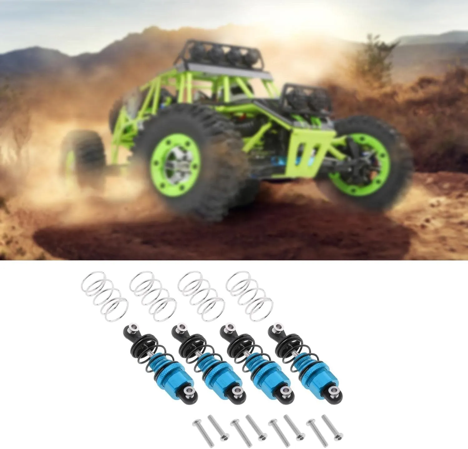 4PCS RC Metal Aluminum Shock Absorber Damper with Coil Spring for TT01 TT02 1:10 Scale On-Road Car Racing, Stability Upgrade Kit - Blue