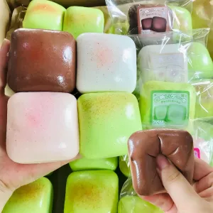 4Pcs Sticky Squishy Toast, Soft Bread Super Slow Rising Squishy, Vibrant Bread Shape Squeeze Toy, Cute Stress Relief Food Squishies (Random Color)