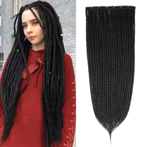 4PCS Synthetic Dreadlock Extensions Clip in 24 Inches, Crochet Braided Hair Extensions Clip in Dreads, Soft Synthetic Thin 0.6cm Width Dreadlocks(Natural Black, Clip-in 24''(12 Strands))