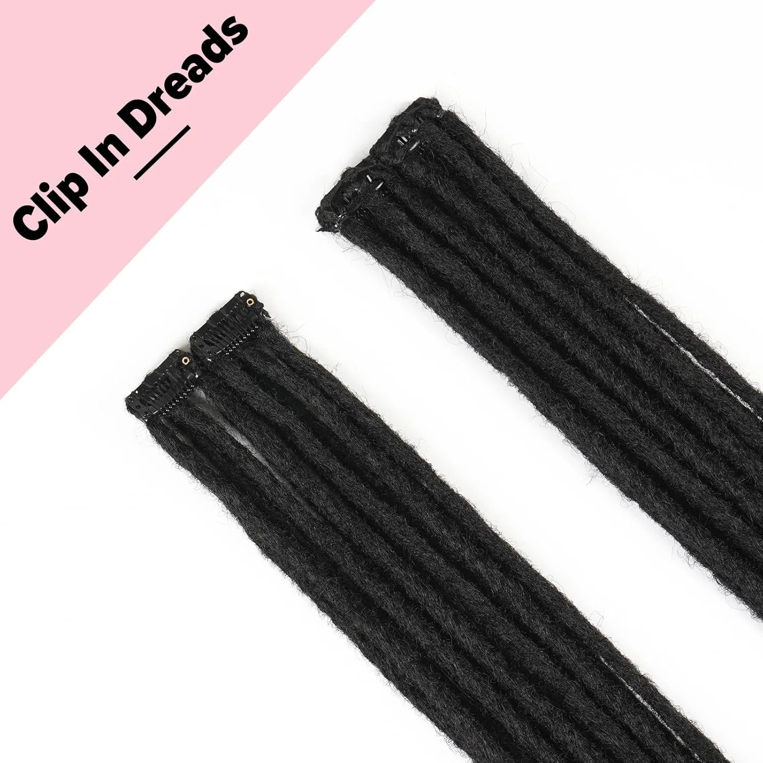 4PCS Synthetic Dreadlock Extensions Clip in 24 Inches, Crochet Braided Hair Extensions Clip in Dreads, Soft Synthetic Thin 0.6cm Width Dreadlocks(Natural Black, Clip-in 24''(12 Strands))