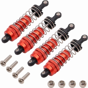 4PCS Front & Rear Alloy Aluminum Shock Absorber Replacement Upgrade Parts for Wltoys 1/14 144001 RC Buggy Car Metal Upgrade Accessories (Red)