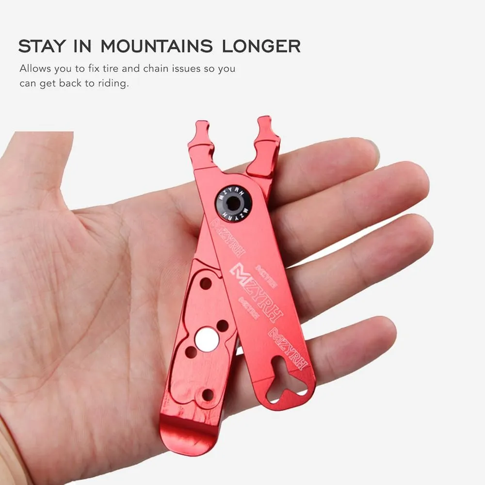5 in 1 Multitool Bike Tool Combo Pliers Squeeze Bicycle Tire Levers Chain Pliers Valve Core Removal Integrated MTB Aluminum Alloy Anodized CNC-Machined Red
