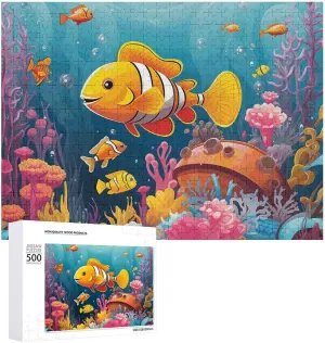 500 PCS Jigsaw Puzzle for Adults Challenging Puzzle for Game Nights Coral Reef with Colorful Fish Jigsaw Puzzle Customized Personalized Wooden Puzzle Pieces for Family Home Decor
