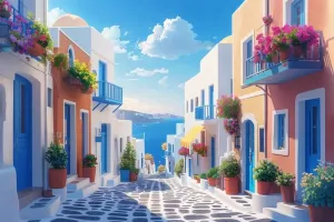 500 Piece Puzzles for Adults Kids Cool Anime Colorful Street of Santorini Anime Wooden Puzzles Family Decorations Puzzle Game Education Game Parent Child Game