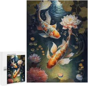 500 Pieces Jigsaw Puzzle for Adults - Beautiful Lucky Fish Funny Puzzles Educational Games Gift for Birthday Christmas Halloween