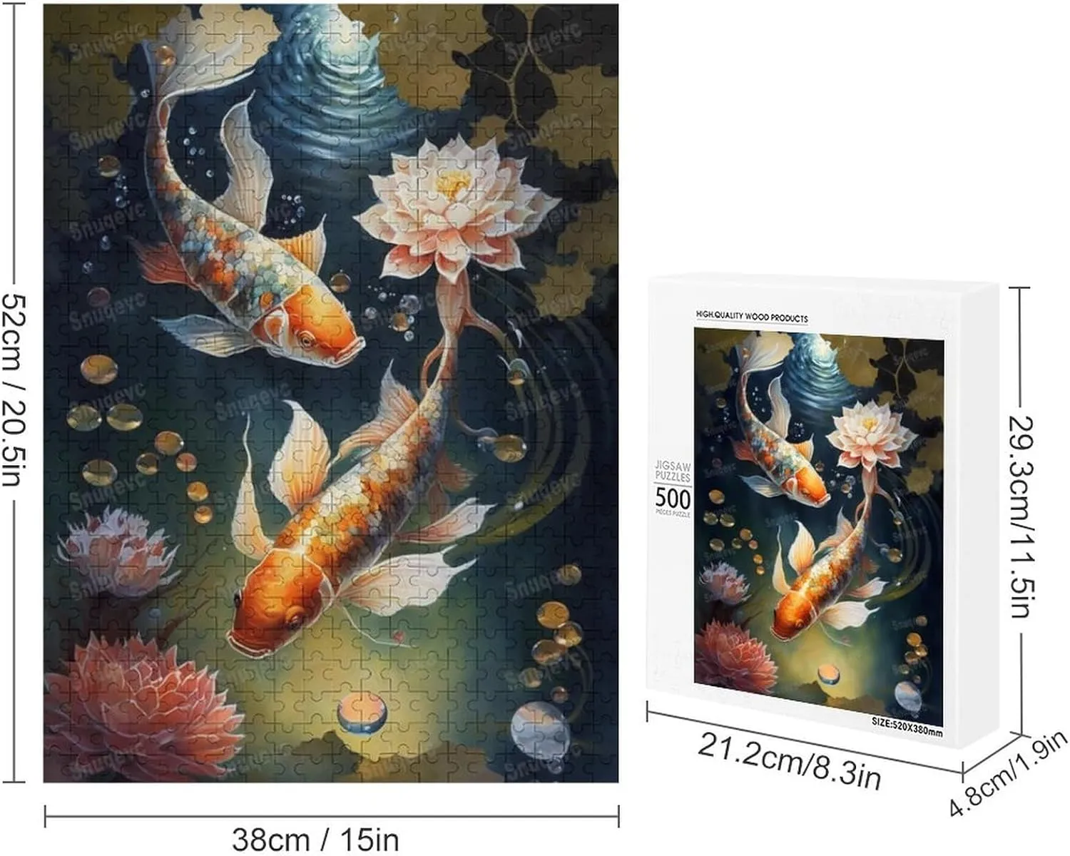 500 Pieces Jigsaw Puzzle for Adults - Beautiful Lucky Fish Funny Puzzles Educational Games Gift for Birthday Christmas Halloween