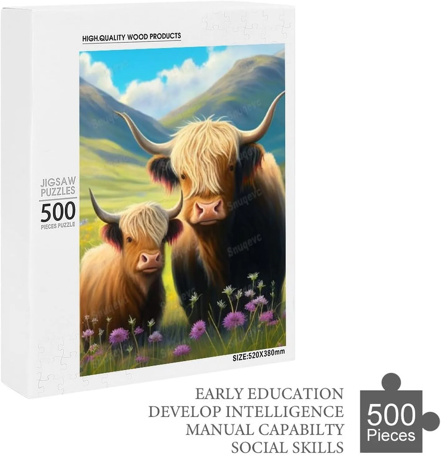 500 Pieces Jigsaw Puzzle for Adults - Cute Yak in Grassland Inspirational Wooden Jigsaw Puzzles for Family Activities Games