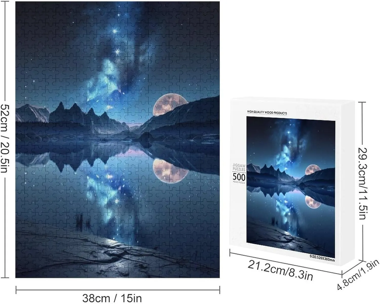 500 Pieces Jigsaw Puzzle for Adults - Starry Sky Lake Reflection Puzzles - Blue Sparkling Fantasy Funny Educational Puzzles,Toys for Boys and Girls