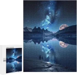 500 Pieces Jigsaw Puzzle for Adults - Starry Sky Lake Reflection Puzzles - Blue Sparkling Fantasy Funny Educational Puzzles,Toys for Boys and Girls