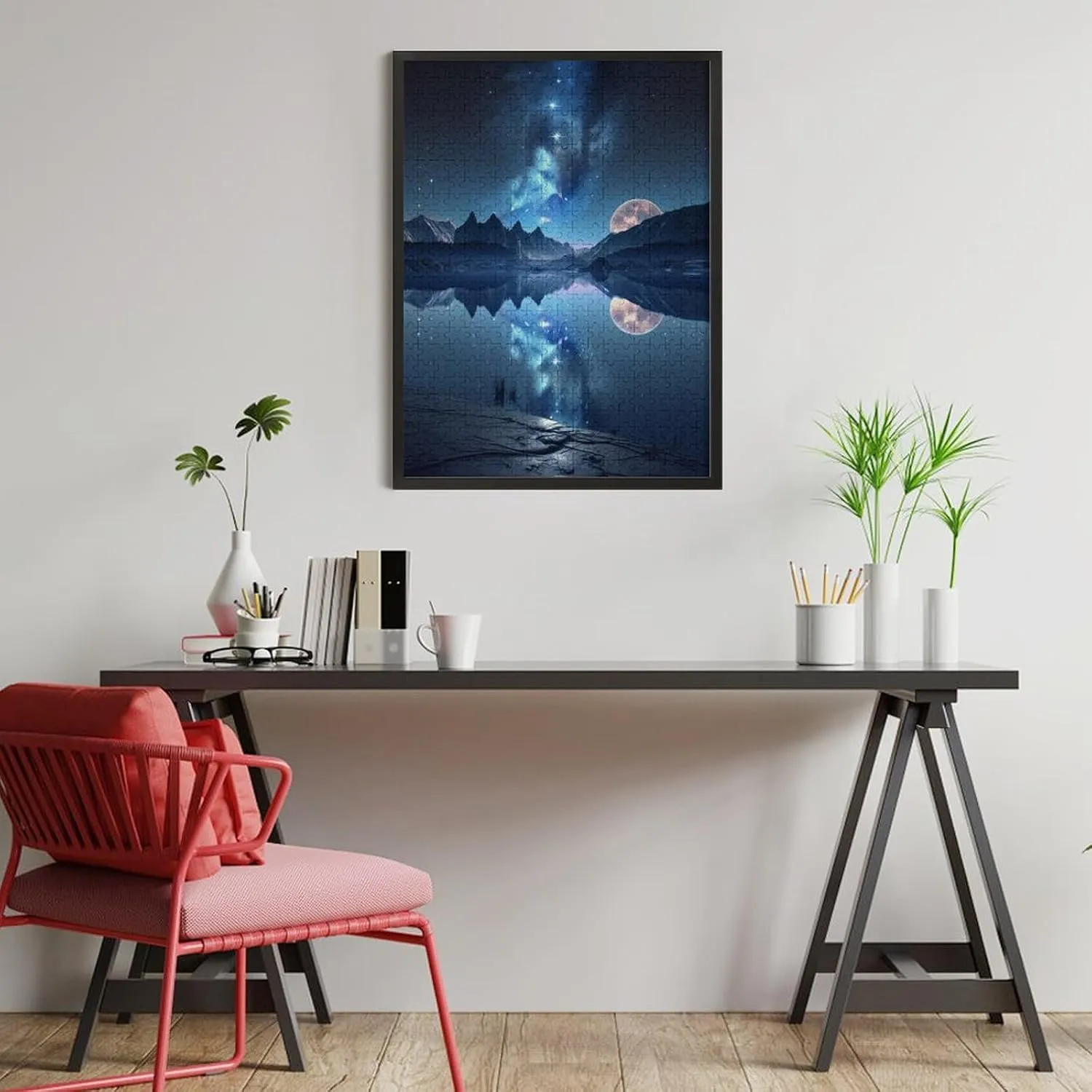 500 Pieces Jigsaw Puzzle for Adults - Starry Sky Lake Reflection Puzzles - Blue Sparkling Fantasy Funny Educational Puzzles,Toys for Boys and Girls