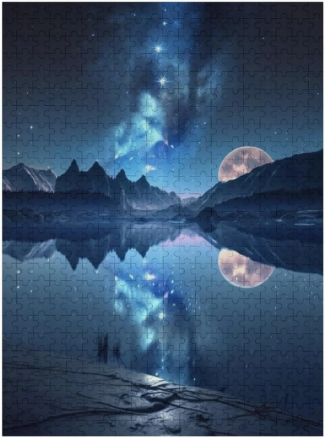 500 Pieces Jigsaw Puzzle for Adults - Starry Sky Lake Reflection Puzzles - Blue Sparkling Fantasy Funny Educational Puzzles,Toys for Boys and Girls