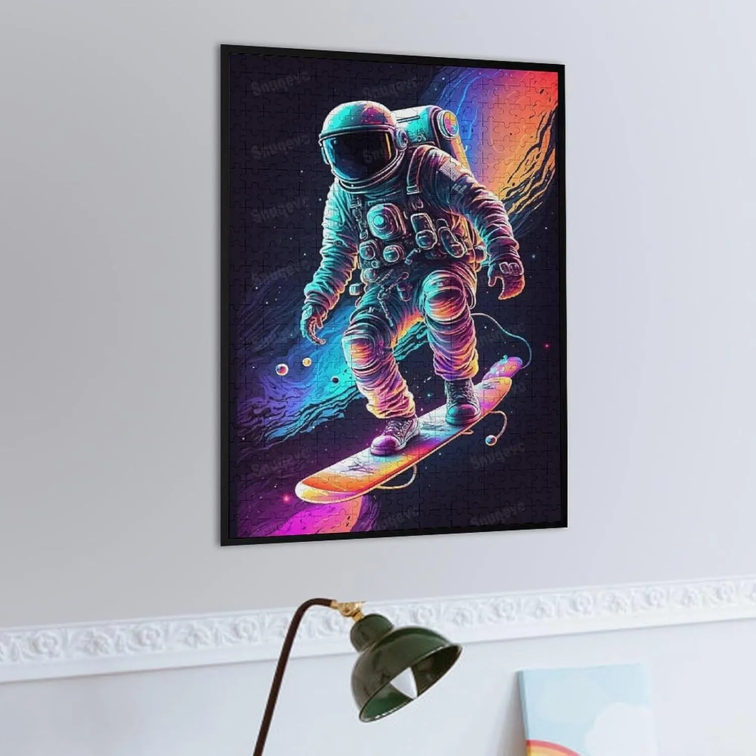 500 Pieces Skateboarding Astronaut Wooden Jigsaw Puzzle, Challenging and Fun Activity - Interesting and Warm Art Adult Puzzles - Modern Home Decor Ideal Gift