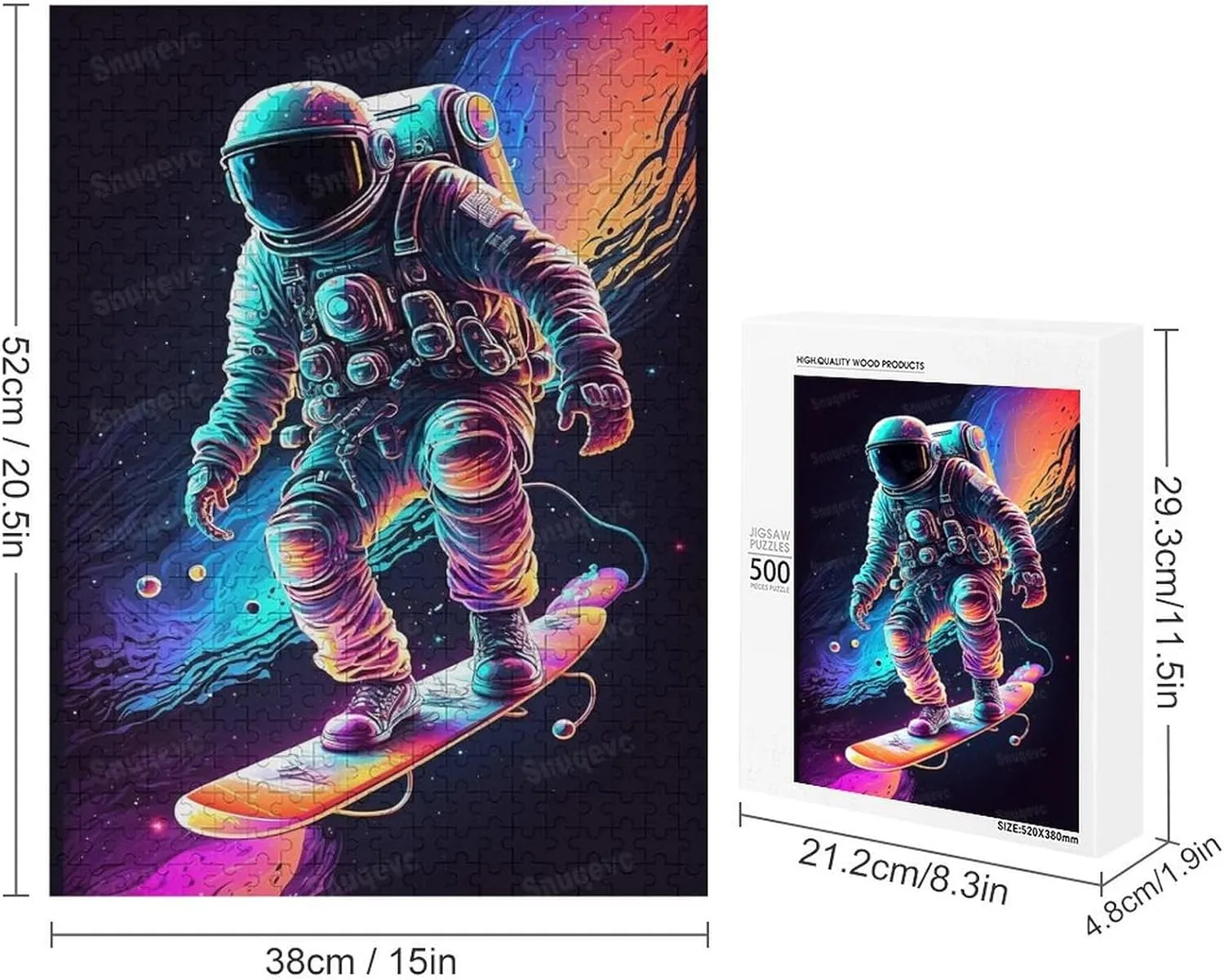 500 Pieces Skateboarding Astronaut Wooden Jigsaw Puzzle, Challenging and Fun Activity - Interesting and Warm Art Adult Puzzles - Modern Home Decor Ideal Gift