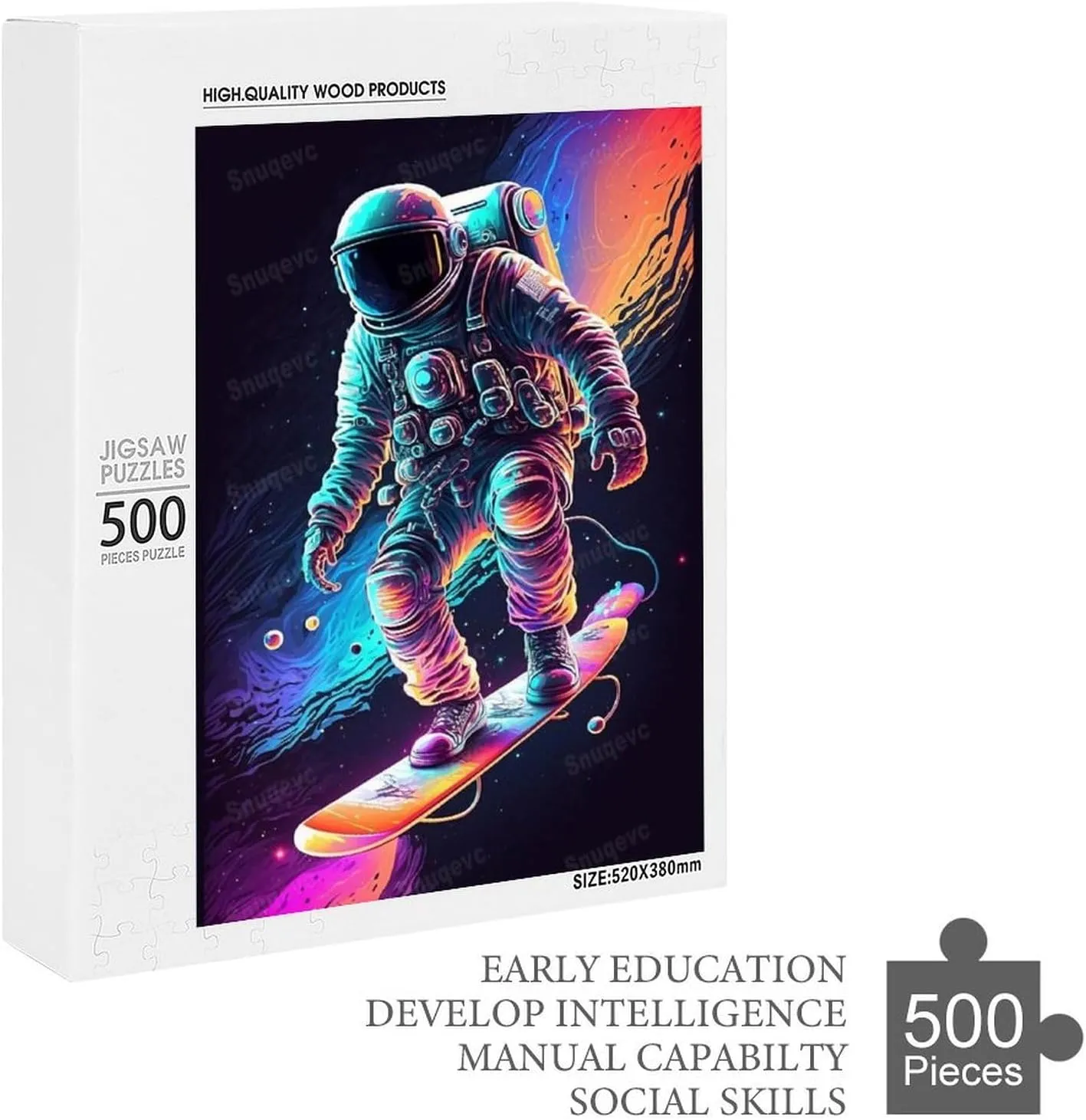 500 Pieces Skateboarding Astronaut Wooden Jigsaw Puzzle, Challenging and Fun Activity - Interesting and Warm Art Adult Puzzles - Modern Home Decor Ideal Gift