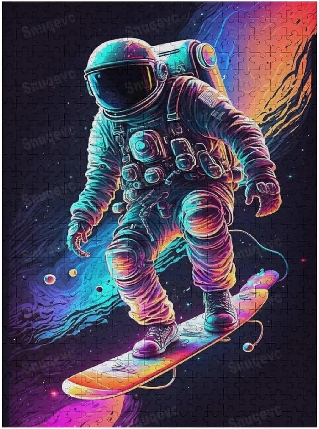 500 Pieces Skateboarding Astronaut Wooden Jigsaw Puzzle, Challenging and Fun Activity - Interesting and Warm Art Adult Puzzles - Modern Home Decor Ideal Gift
