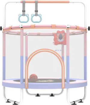 5FT Toddler Kids Trampoline Indoor with Safety Enclosure Net - Mini Trampoline for Kids - ASTM Approved - Pink