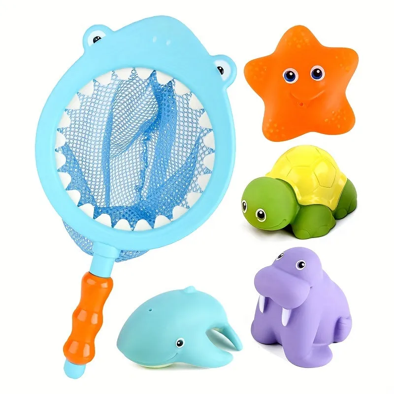 5pcs Squishy Animal Bath Toys Set Water Spray Shark Fishing Game for Kids