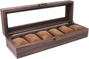 6 Grids Watch Box Wooden Watch Case Holder Organizer Storage Box for Quartz Watches Jewelry Boxes Display (Color : A Size : 39 x 12 x 9cm)