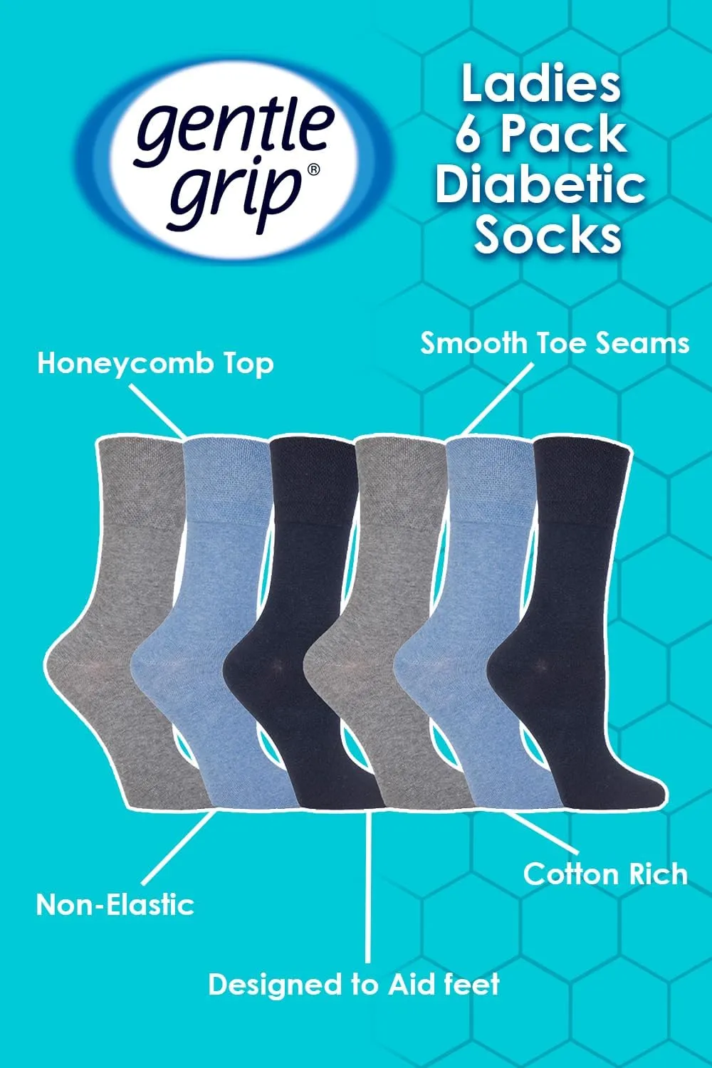 6 Pack of Ladies Diabetic Socks -5-9 us