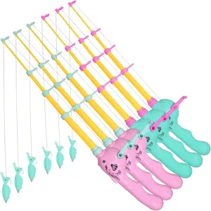 6 Pcs Magnetic Fishing Toy Pole,Magnetic Toy Fishing Pole,Bathtime Carnival Toddler Education Fake Fishing Pole,Fishing Pole Pool Toy (3 Green   3 Pink)