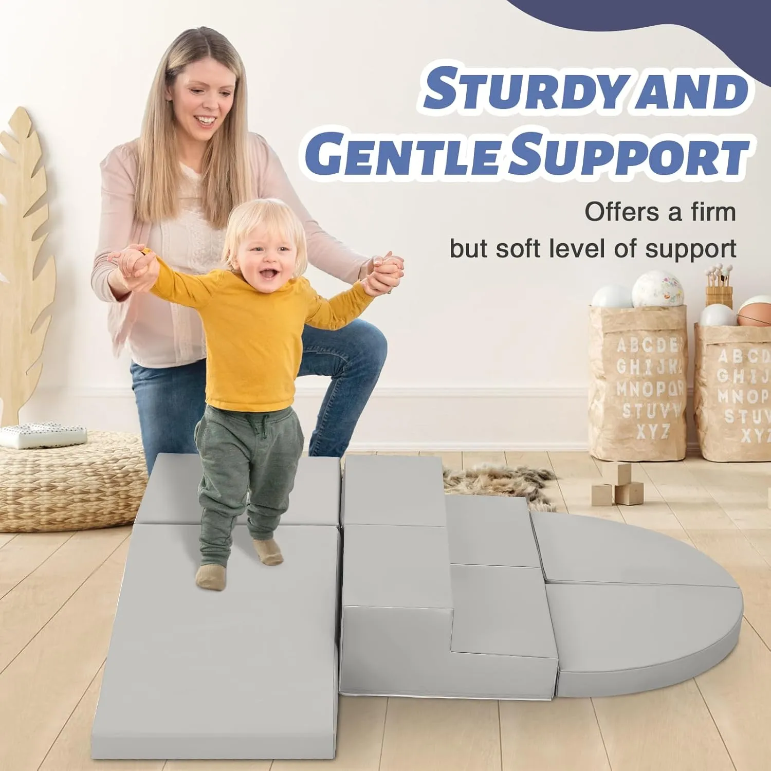 6-Piece Soft PU Leather Toddlers Climbing Toys, Baby Foam Climbing Blocks for Kids 3, Baby Climbing Structures Play Gym for Toddlers, Indoor Climb and Crawl Activity Play Set