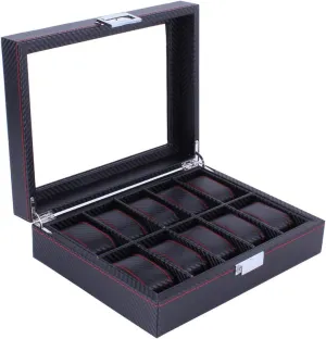 6/10/12 Grid Leather/Carbon Fiber Storage Box For Watches Box For Glasses Glasses Organizer Rings Bracelet Holder Of