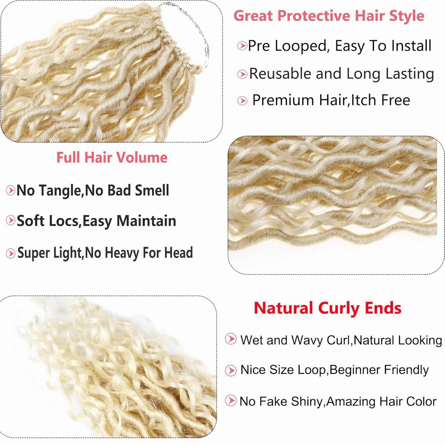 613 Goddess Locs Crochet Hair,5 Packs 14 Inch Pre Looped Blonde Boho Goddess Faux Locs Crochet Hair With Curly Ends,Soft Hippie Locs Crotchet Hair For Black Women (14in,5packs, 613#)