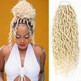 613 Goddess Locs Crochet Hair,5 Packs 14 Inch Pre Looped Blonde Boho Goddess Faux Locs Crochet Hair With Curly Ends,Soft Hippie Locs Crotchet Hair For Black Women (14in,5packs, 613#)