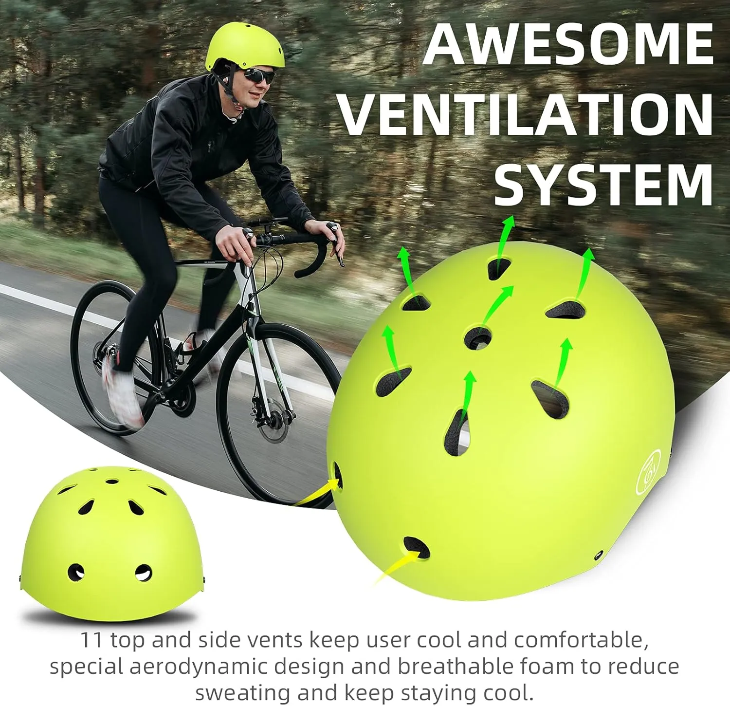 67i Bike Helmet Skateboard Helmet for Adult Cycling Bicycle Scooter Helmets for Men Women Adjustable Roller Skate Helmet for Multi-Sport Bicycle Scooter Inline Rollerblading Cycling Skateboarding