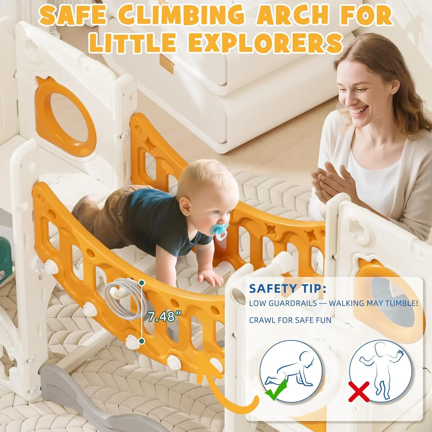 67i Toddler Playground Playset - Climbing Arch, Slide & Basketball Hoop with Storage 1-3 Years Safe Outdoor/Indoor Play Structure (Green Yellow, Without Swing)
