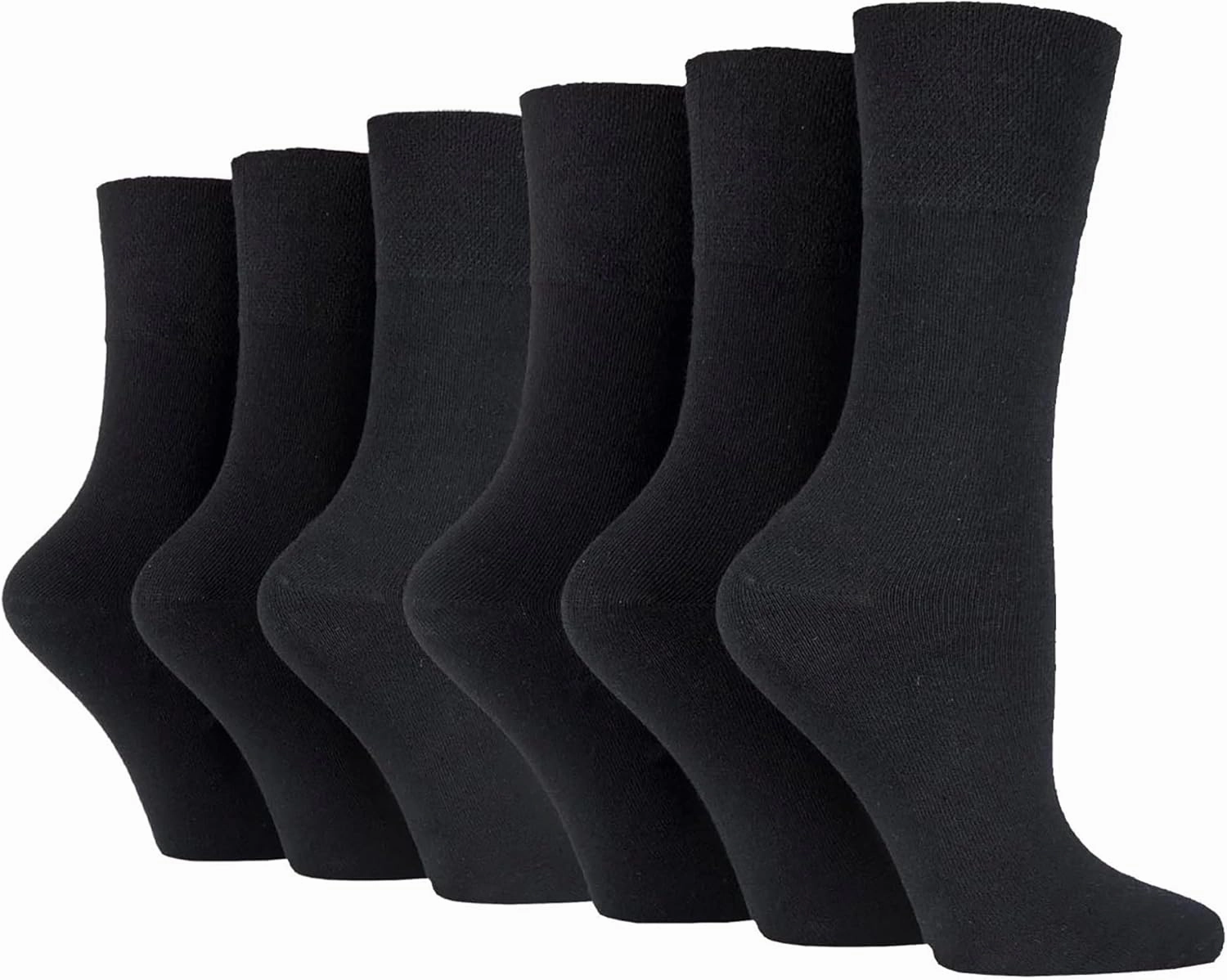 6 Pairs Women's Gentle Grip Plain Black Socks 6-10.5 Us GG67