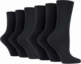 6 Pairs Women's Gentle Grip Plain Black Socks 6-10.5 Us GG67