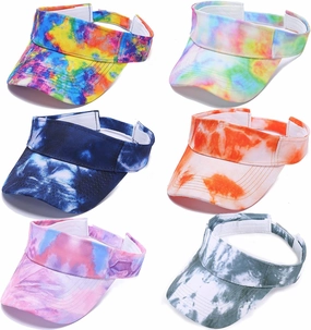 6 PC Tie Dye Sun Visors Hats, Sports Sun Hats Ball Caps Empty Top Tennis Golf Summer Beach Pool