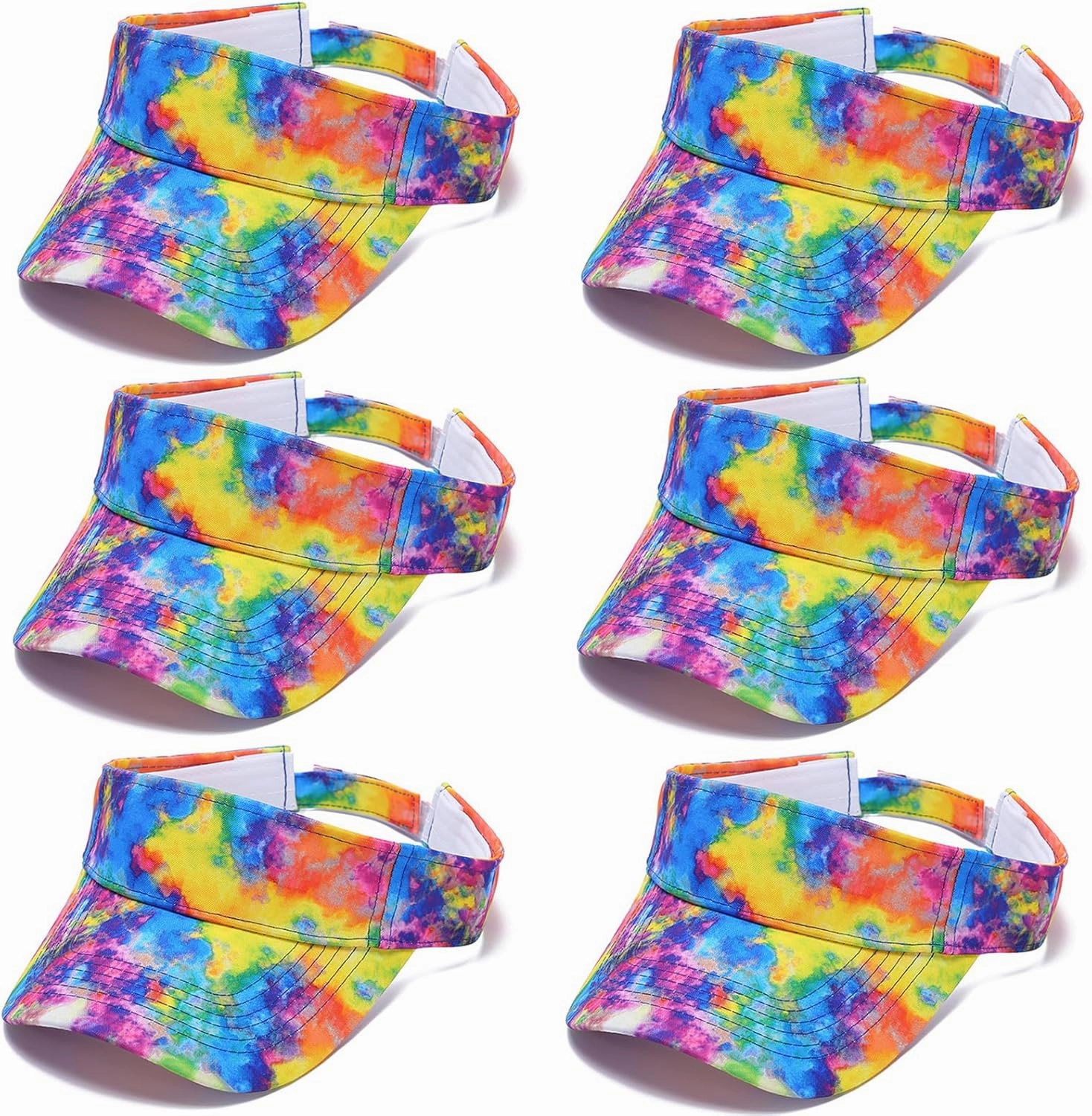 6 PC Tie Dye Sun Visors Hats, Sports Sun Hats Ball Caps Empty Top Tennis Golf Summer Beach Pool