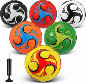 6 Pcs Soccer Ball Bulk with Pump Size 5/4/3 Soccer Ball for Indoor Outdoor Sport Practice Competition Sport Training Accessories for Youth Adults
