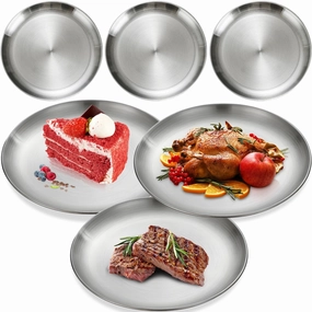6-Piece Stainless Steel Plates, 7.8in Metal 304 Dinner Plates Unbreakable Dishes Stainless Steel Kids Plates for Home, Picnic, Camping, Reusable and Dishwasher Safe