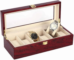 6 Slots Wooden Watch Box Display Case Organizer Storage Gift for Mom Father's Friend Lover